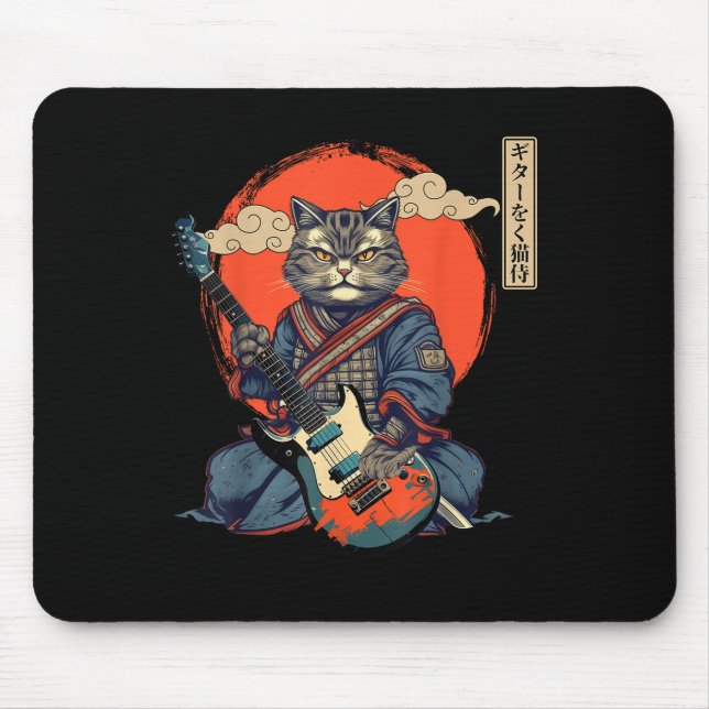 Mousepad Anime Cat Japonês Samurai Tattoo Kawaii Ninja Gui (Frente)