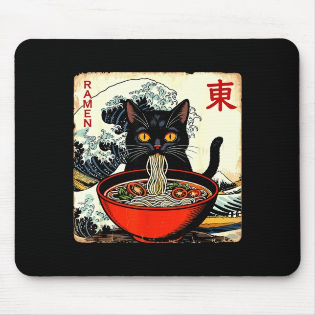 Mousepad Anime Cat Ramen Japanese Funny Graphic Tees Kawaii (Frente)