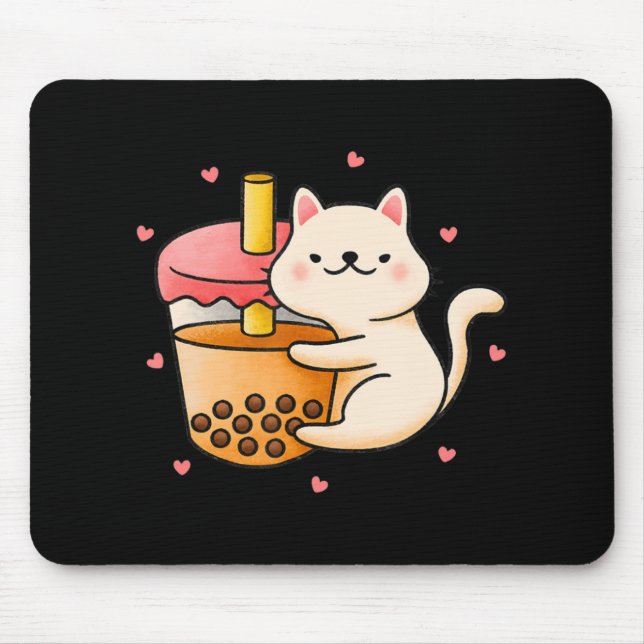 Mousepad Anime Kawaii Cat Boba Bubble Tea Anime Merch prese (Frente)