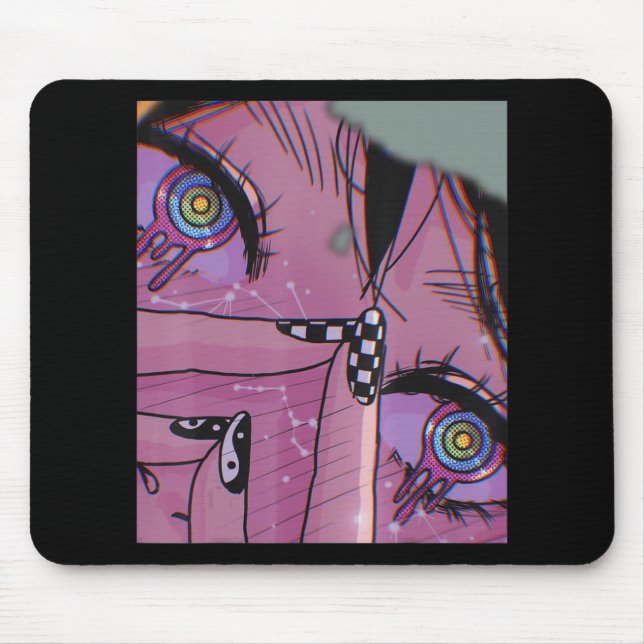 Mousepad Anime Olhos Pastel Kawaii Garota Estética Japonesa (Frente)