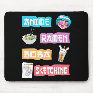 Mousepad Anime Ramen Boba Sketching Kawaii Anime Mer