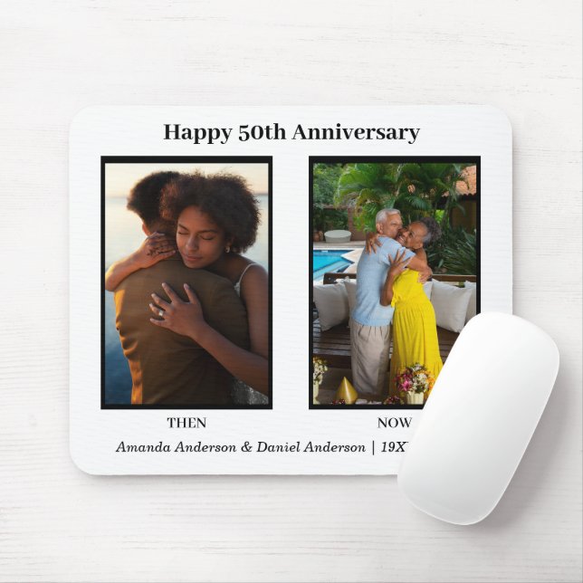 Mousepad Aniversário da Colagem de Fotos em Preto e Branco  (Com mouse)