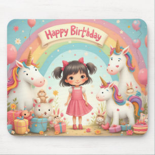 Mousepad Aniversário da Menina com Unicórnios e Arco-Íris