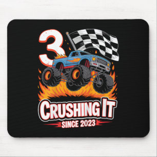 Mousepad Aniversário de criança Monster Truck 3 Anos Menino