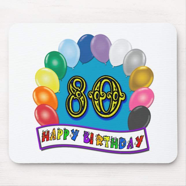 Mousepad Aniversário feliz do 80 com balões (Frente)
