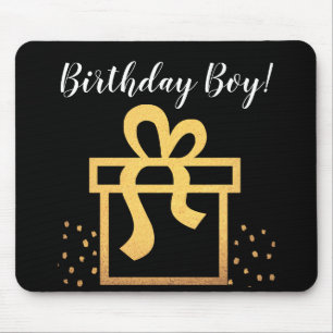 Mousepad Aniversário Garoto Negro e Dourado Faux Foil