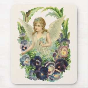Mousepad Anjo da páscoa do Victorian com as flores roxas d