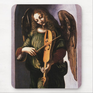 Mousepad Anjo de Leonardo da Vinci em Verde com uma Viela