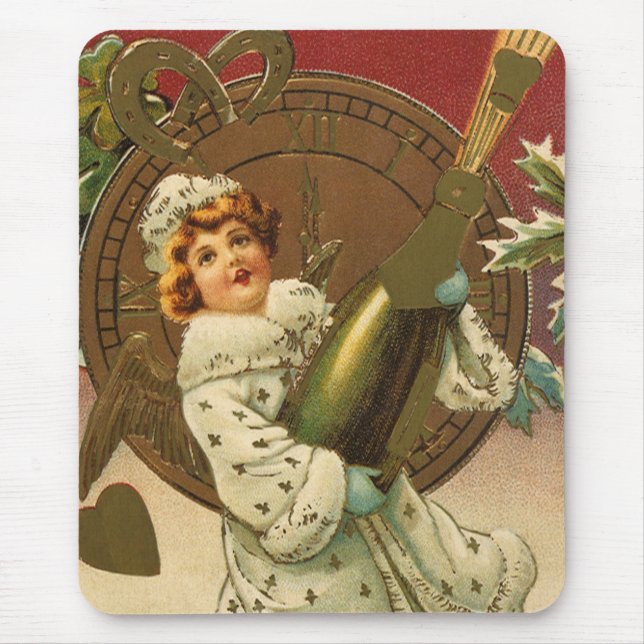 Mousepad Anjo do Champanhe da Véspera de Ano Novo Vitoriano (Frente)