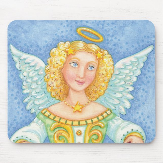 Mousepad Anjo fofo de Natal com auréola e faixa de alegria (Frente)