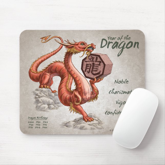 Mousepad Ano da Arte Zodiaca Chinesa do Dragão (Com mouse)