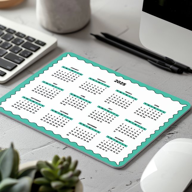 Mousepad Ano de Cheio de 2025 Calendário anual Wavy Emerald (Criador carregado)