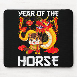 Mousepad Ano Do Cavalo Dança Do Dragão Chinês Ano Novo Luna