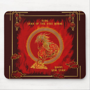 Mousepad Ano do Cavalo de Fogo, Feliz Ano Novo Lunar
