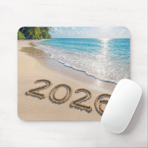 Mousepad Ano Novo 2026 Texto em uma Praia Tropical