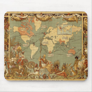 Mousepad Antecipação do Mapa Mundial 1886 Ilustrada