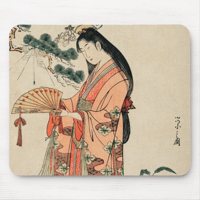 Mousepad Antiga Madeira japonesa desenhando com mulher (Frente)