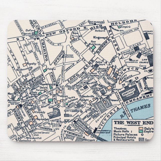Mousepad Antigo Mapa de Londres do West End (Frente)