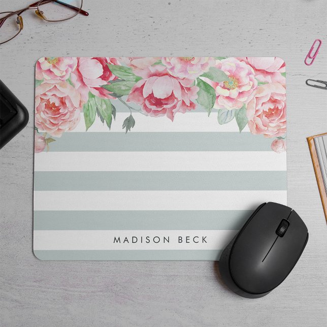 Mousepad Antiguidade de Peony & Sage Stripe (Criador carregado)