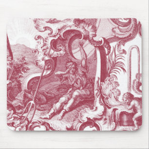 Mousepad Antiguidade francesa elegante Vermelho Toile de