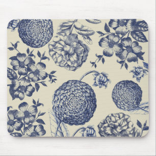 Mousepad Antique Blue Flower Print Floral