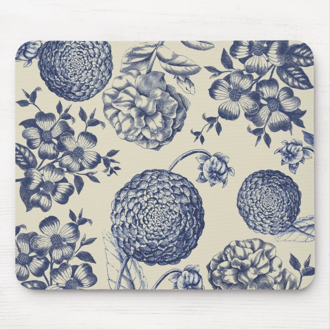 Mousepad Antique Blue Flower Print Floral (Frente)
