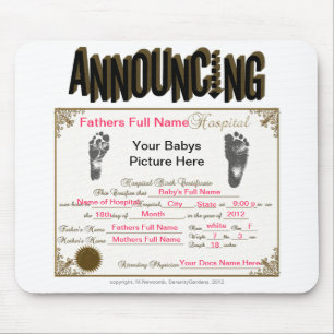 Mousepad Anunciando Certificado de Nascimento_Mousepad