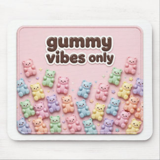 Mousepad Apenas Vibrações Gummy Ursos Pastel Rosa Tapete de