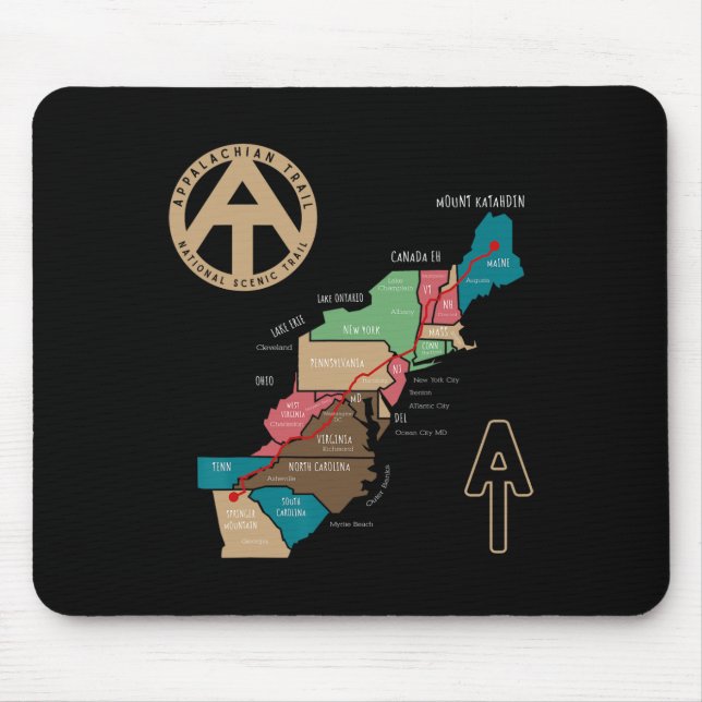 Mousepad Appalachian Trail Hiking Map  (Frente)