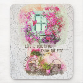 Mousepad Aproveite o passeio | Bicicleta De Aquarela Com Fl