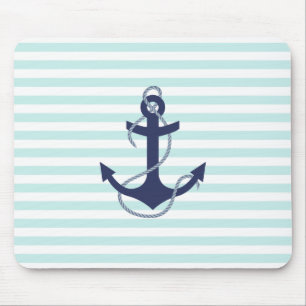 Mousepad Aqua & âncora náuticos dos azuis marinhos das