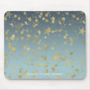 Mousepad Aqua Blue Ombre Stars acredita em seus sonhos