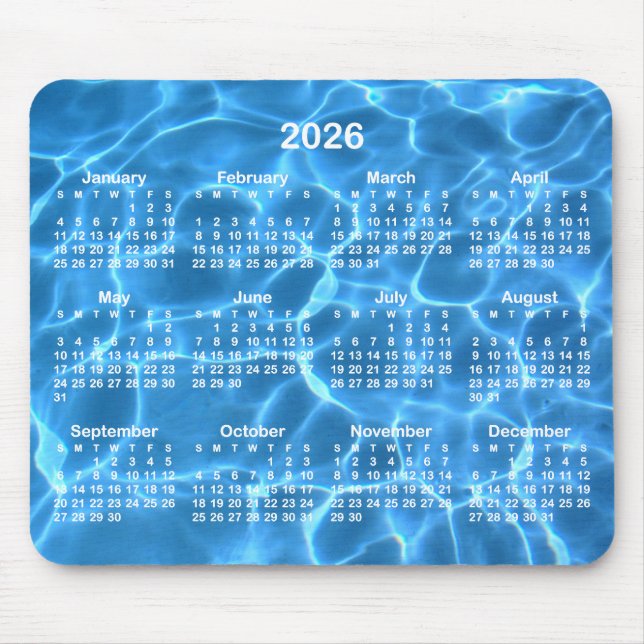Mousepad Aqua Blue Swimming Pool Photo 2026 Calendar (Frente)