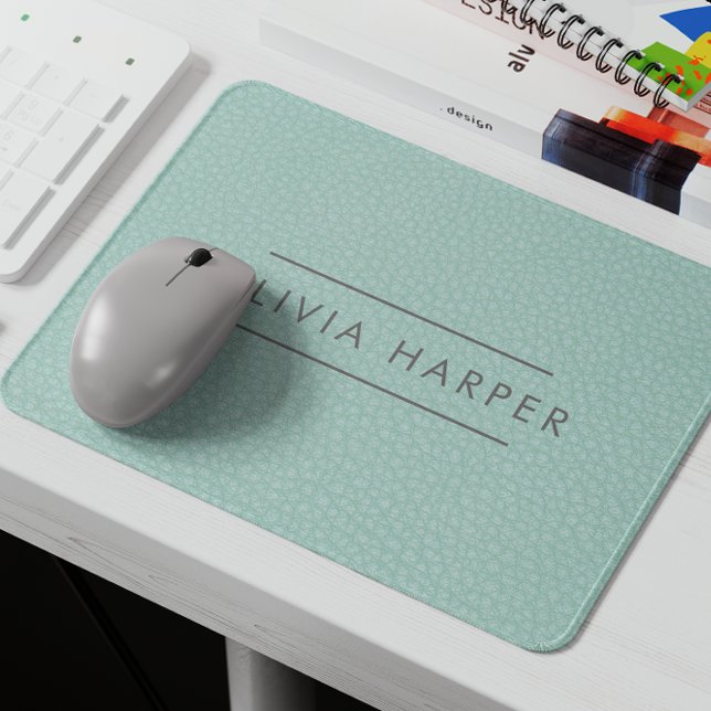Mousepad Aqua Chic | Mínimo de Leather Look ("Personalized Monogram Faux Leather Texture Mouse Pad: Elevate Your Workspace with Style)
