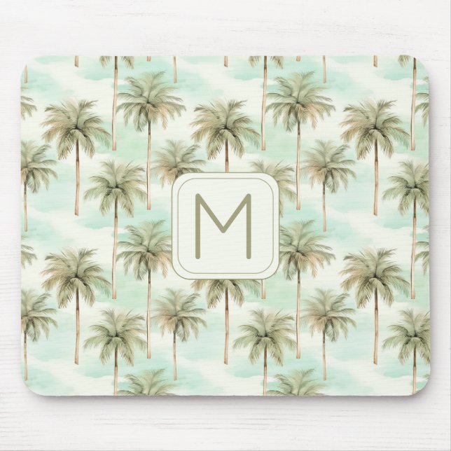 Mousepad Aqua e Cream Monograma Tropical Palm (Frente)