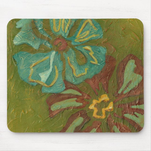Mousepad Aqua e Flores Laranja Queimadas em Fundo Verde (Frente)