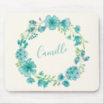 Mousepad Aqua Sea Green Floral Wreath Personalizado<br><div class="desc">Aqua Sea Green Floral Wreath Personalizada Pad do Mouse</div>