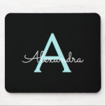 Mousepad Aqua Teal Blue Script Girly Monographic Name<br><div class="desc">O Teal Azul Aqua e o Monograma Preto Adicionam Seu Próprio Nome Mousepad (Pad Do Mouse). Isto faz o doce e perfeito aniversário de 16 anos,  casamento,  chá de panela,  aniversário,  chá de fraldas ou festa de solteira presente para alguém que ama luxo de luxo e estilos quíticos.</div>