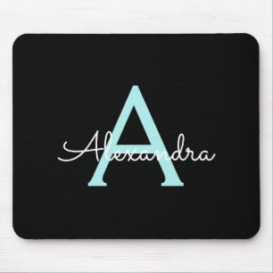 Mousepad Aqua Teal Blue Script Girly Monographic Name