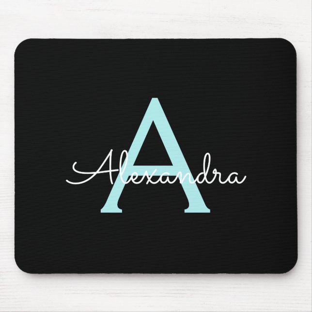 Mousepad Aqua Teal Blue Script Girly Monographic Name (Frente)