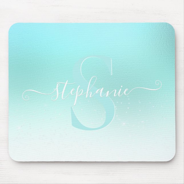 Mousepad Aqua Teal Shimmer Grita Mouse Girly Monograma (Frente)