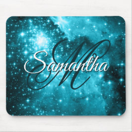 Mousepad Aqua Teal Sparkly Stars Celestial Monograma do Ric
