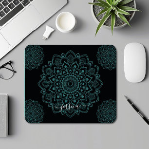 Mousepad Aqua Turquoise & Black Mandala w Calliografia