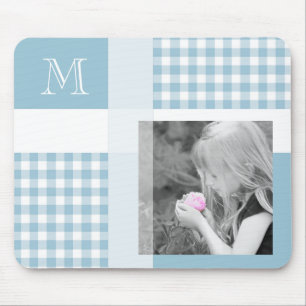 Mousepad Aquamarine Adicione Sua Foto Gingham Moderno Monog