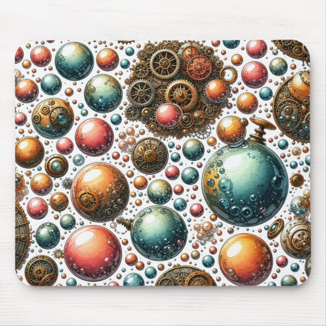 Mousepad Aquarela Bolhas e Engrenagens Steampunk (Frente)