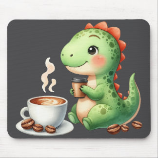 Mousepad aquarela Café bebendo de Dinossauro Cinto T Rex