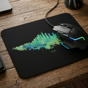 Mousepad Aquarela da Silhueta de Chicago Azul Verde Arte Ur