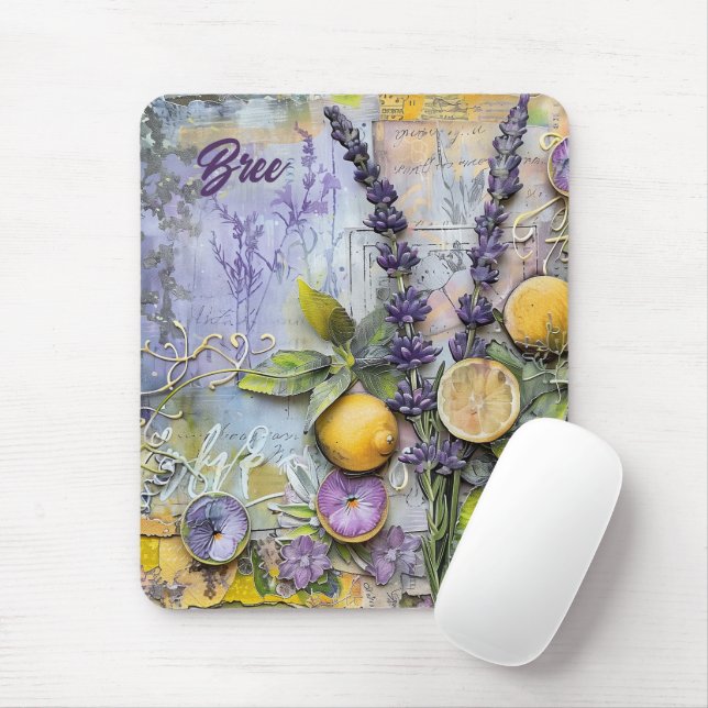 Mousepad Aquarela de Lavanda e Limões (Com mouse)