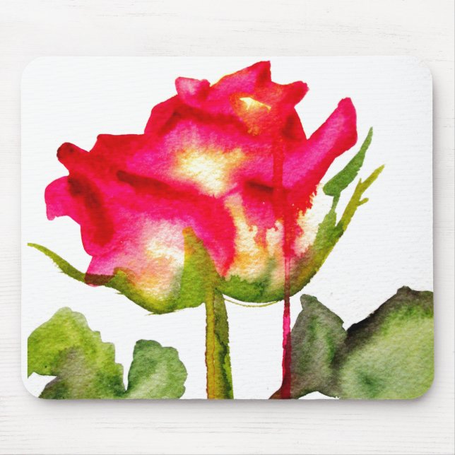 Mousepad Aquarela de Rosa de Chá Híbrida arte floral modern (Frente)