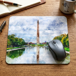 Mousepad Aquarela do Monumento de Washington com reflexo